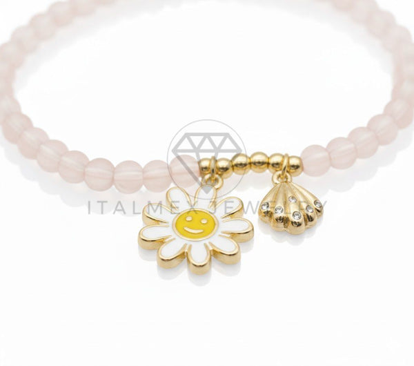Pulsera de Lujo - 106834 - Pulsera Rosa Flor con Carita Feliz - Oro Laminado 18K