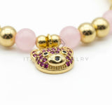Pulsera de Lujo - 106836 - Pulsera Rosa con Osito CZ Rosa - Oro Laminado 18K
