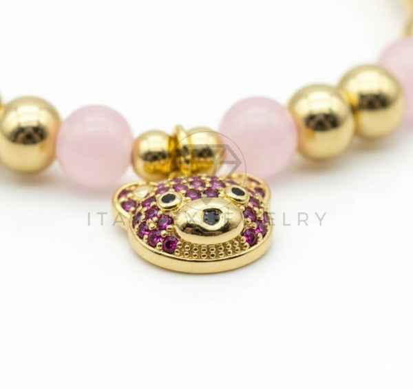 Pulsera de Lujo - 106836 - Pulsera Rosa con Osito CZ Rosa - Oro Laminado 18K