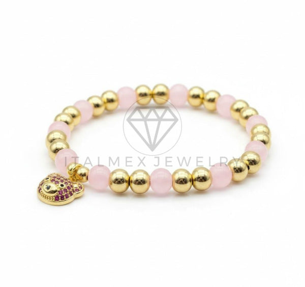 Pulsera de Lujo - 106836 - Pulsera Rosa con Osito CZ Rosa - Oro Laminado 18K