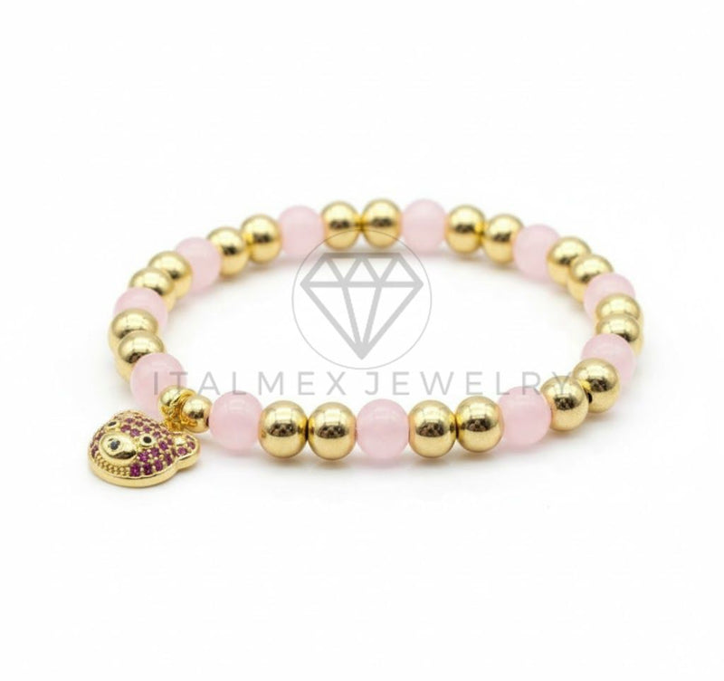 Pulsera de Lujo - 106836 - Pulsera Rosa con Osito CZ Rosa - Oro Laminado 18K