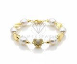 Pulsera de Lujo - 106830 - Pulsera Osito CZ Clara con Perlas - Oro Laminado 18K