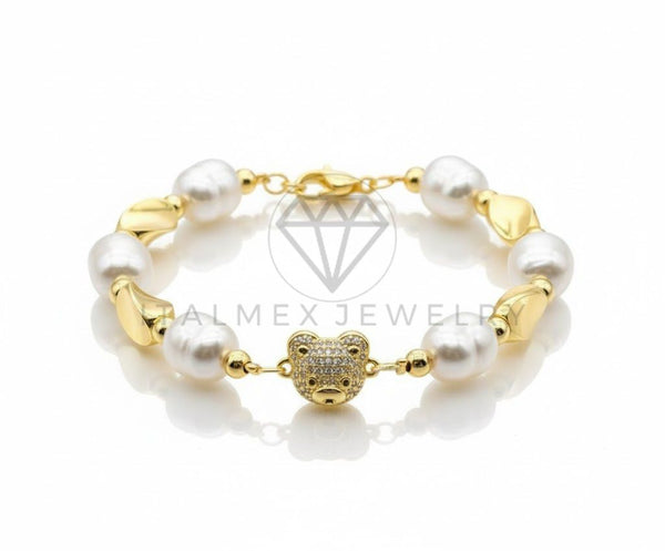 Pulsera de Lujo - 106830 - Pulsera Osito CZ Clara con Perlas - Oro Laminado 18K