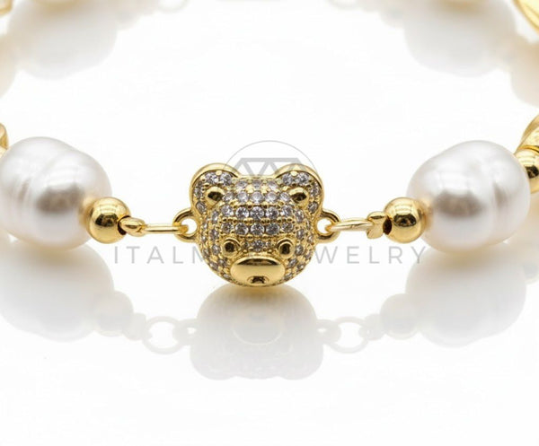 Pulsera de Lujo - 106830 - Pulsera Osito CZ Clara con Perlas - Oro Laminado 18K