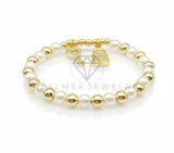 Pulsera de Lujo - 106842 - Pulsera Perlas con Dijes de Candado y Llave CZ Clara - Oro Laminado 18K