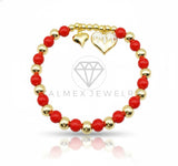 Pulsera de Lujo - 106850 - Pulsera Dos Corazones con Bolitas Rojas - Oro Laminado 18K