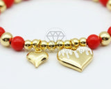 Pulsera de Lujo - 106850 - Pulsera Dos Corazones con Bolitas Rojas - Oro Laminado 18K