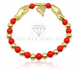 Pulsera de Lujo - 106849 - Pulsera Corazon con Bolitas Rojas - Oro Laminado 18K