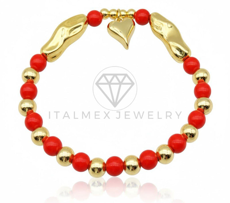 Pulsera de Lujo - 106849 - Pulsera Corazon con Bolitas Rojas - Oro Laminado 18K