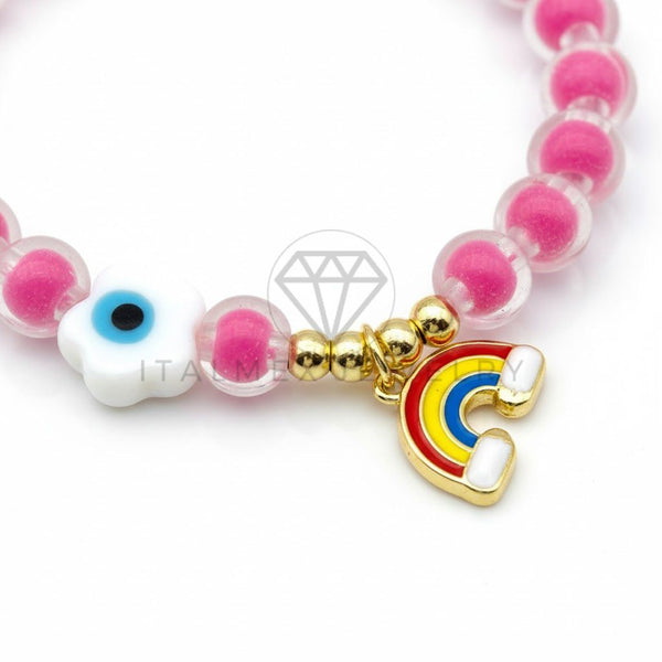 Pulsera de Lujo - 106883 - Pulsera Rosa, Flor Ojo Turco y Arcoíris de Colores - Oro Laminado 18K