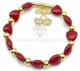 Pulsera de Lujo - 106887 - Pulsera Corazón Rojo con Cereza CZ Clara - Oro Laminado 18K