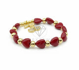 Pulsera de Lujo - 106887 - Pulsera Corazón Rojo con Cereza CZ Clara - Oro Laminado 18K