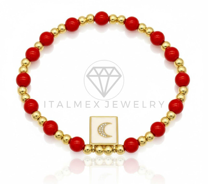 Pulsera de Lujo - 106884 - Pulsera Roja con Luna CZ Clara - Oro Laminado 18K