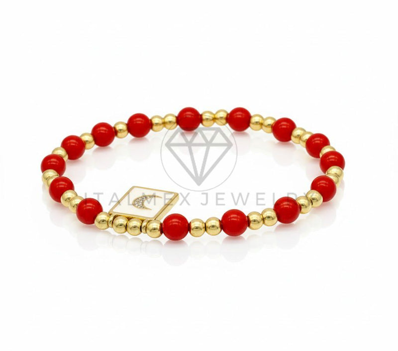 Pulsera de Lujo - 106884 - Pulsera Roja con Luna CZ Clara - Oro Laminado 18K