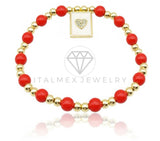 Pulsera de Lujo - 106885 - Pulsera Roja con Corazon CZ Clara - Oro Laminado 18K