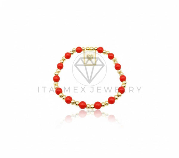 Pulsera de Lujo - 106885 - Pulsera Roja con Corazon CZ Clara - Oro Laminado 18K