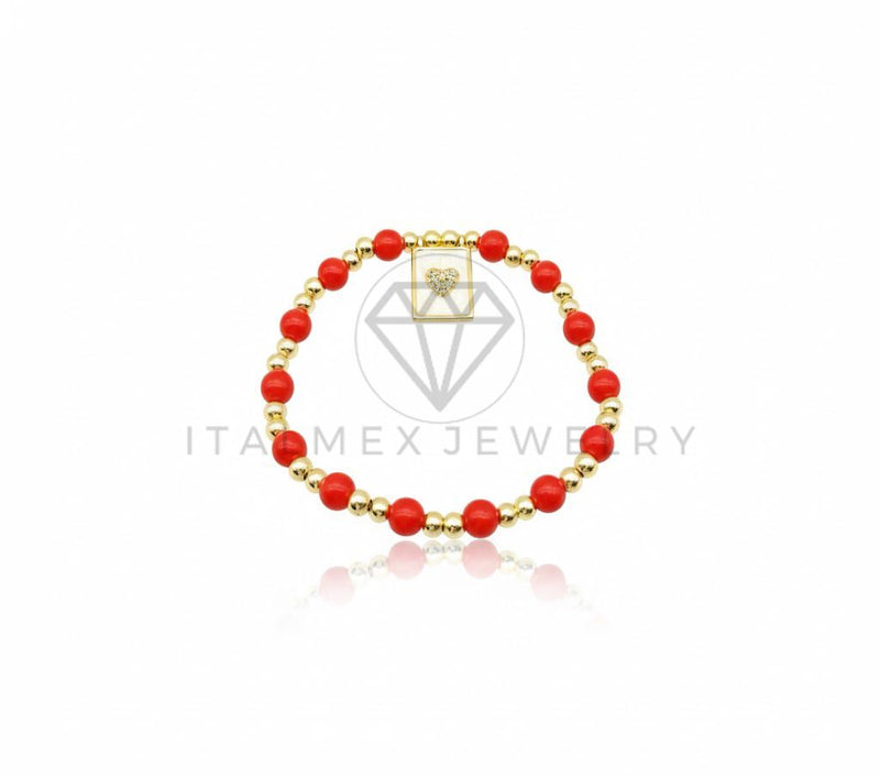 Pulsera de Lujo - 106885 - Pulsera Roja con Corazon CZ Clara - Oro Laminado 18K