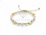 Pulsera de Lujo - 106916 - Pulsera Ajustable Perlitas con Estrellas - Oro Laminado 18K
