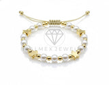 Pulsera de Lujo - 106916 - Pulsera Ajustable Perlitas con Estrellas - Oro Laminado 18K