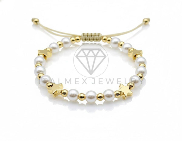 Pulsera de Lujo - 106916 - Pulsera Ajustable Perlitas con Estrellas - Oro Laminado 18K