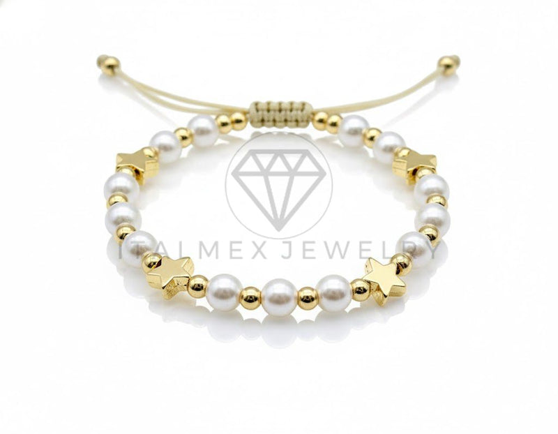 Pulsera de Lujo - 106916 - Pulsera Ajustable Perlitas con Estrellas - Oro Laminado 18K