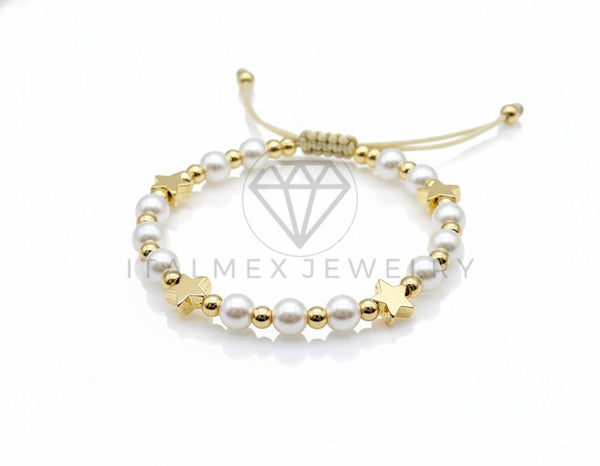 Pulsera de Lujo - 106916 - Pulsera Ajustable Perlitas con Estrellas - Oro Laminado 18K