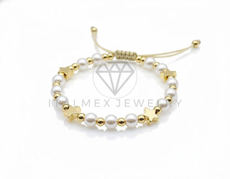 Pulsera de Lujo - 106916 - Pulsera Ajustable Perlitas con Estrellas - Oro Laminado 18K