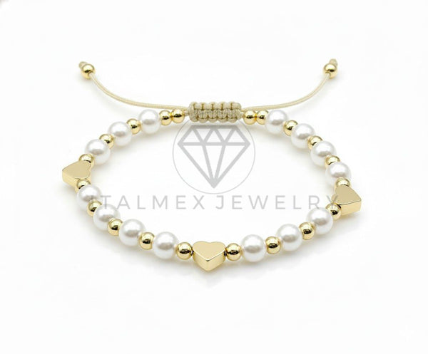 Pulsera de Lujo - 106917 - Pulsera Ajustable Perlitas con Corazon - Oro Laminado 18K
