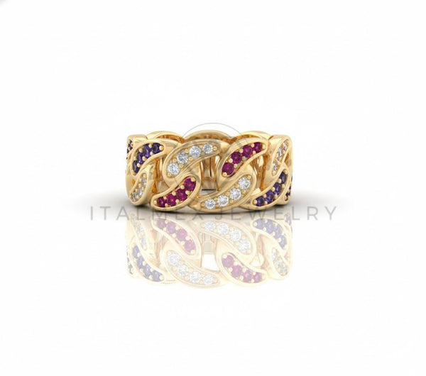 Anillo de Lujo - 106973 - Anillo Ajustable Trenzado CZ Rosa y Clara - Oro Laminado 18K
