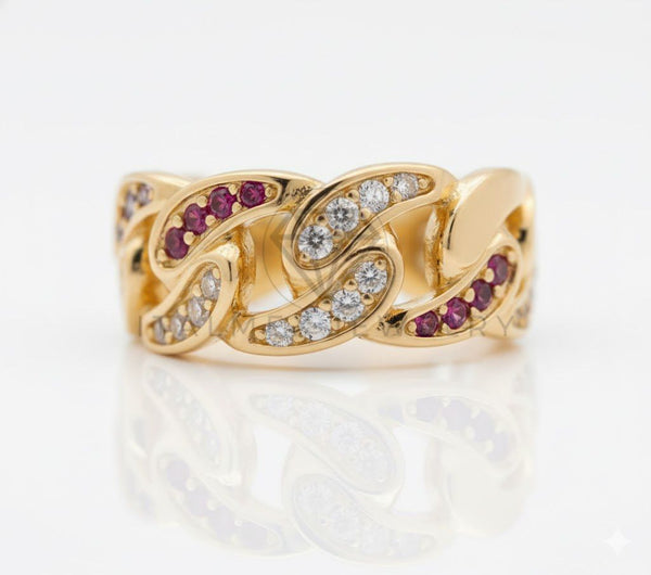 Anillo de Lujo - 106973 - Anillo Ajustable Trenzado CZ Rosa y Clara - Oro Laminado 18K