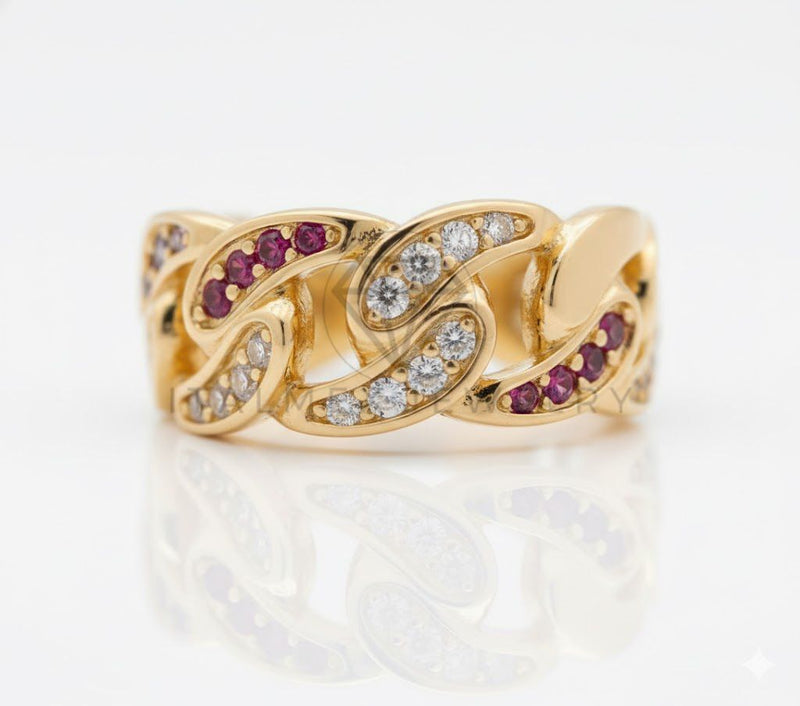 Anillo de Lujo - 106973 - Anillo Ajustable Trenzado CZ Rosa y Clara - Oro Laminado 18K