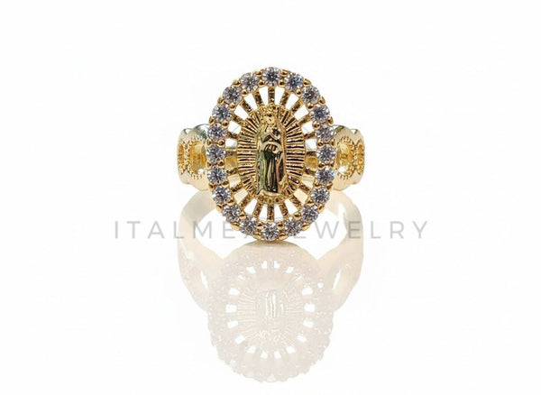 Anillo de Lujo - 106981 - Anillo Ajustable Virgen de Guadalupe CZ Clara - Oro Laminado 18K