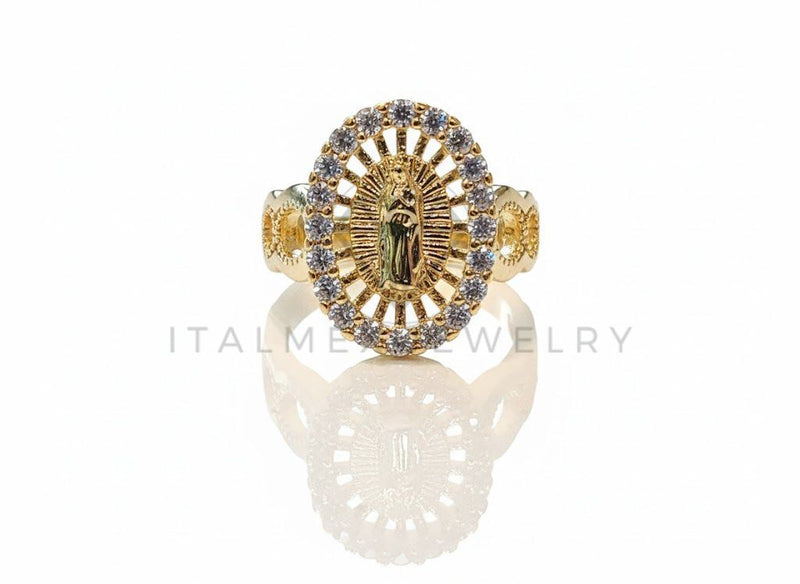Anillo de Lujo - 106981 - Anillo Ajustable Virgen de Guadalupe CZ Clara - Oro Laminado 18K