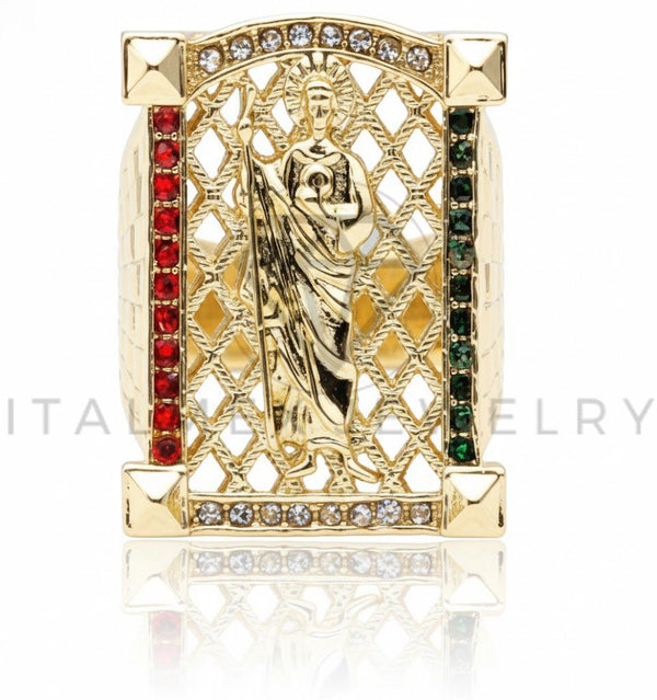 Anillo de Lujo - 107005 - Anillo Ajustable San Judas CZ Colores - Oro Laminado 18K