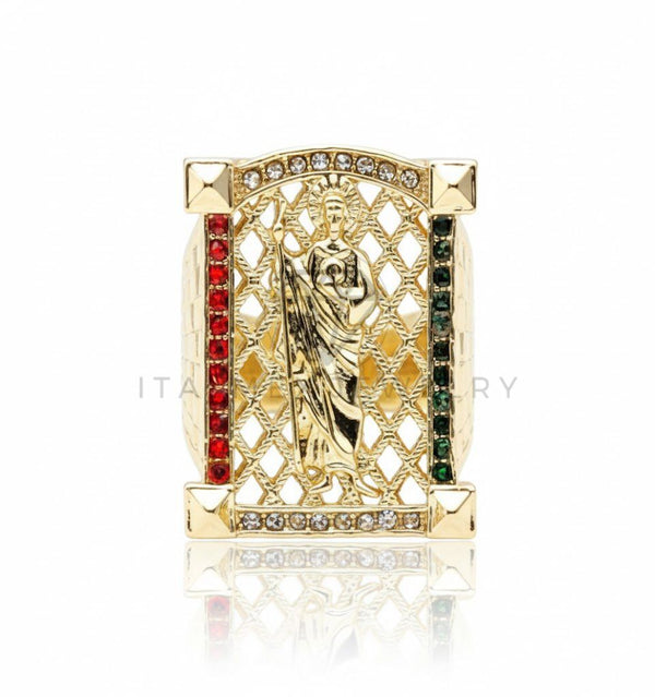 Anillo de Lujo - 107005 - Anillo Ajustable San Judas CZ Colores - Oro Laminado 18K