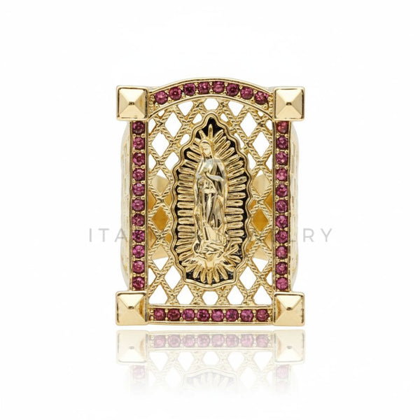 Anillo de Lujo - 107006 - Anillo Ajustable Virgen de Guadalupe CZ Rosa - Oro Laminado 18K