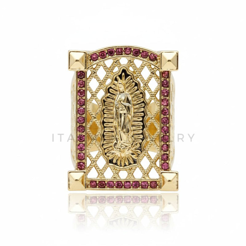 Anillo de Lujo - 107006 - Anillo Ajustable Virgen de Guadalupe CZ Rosa - Oro Laminado 18K
