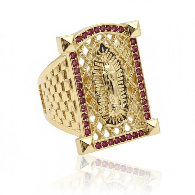 Anillo de Lujo - 107006 - Anillo Ajustable Virgen de Guadalupe CZ Rosa - Oro Laminado 18K