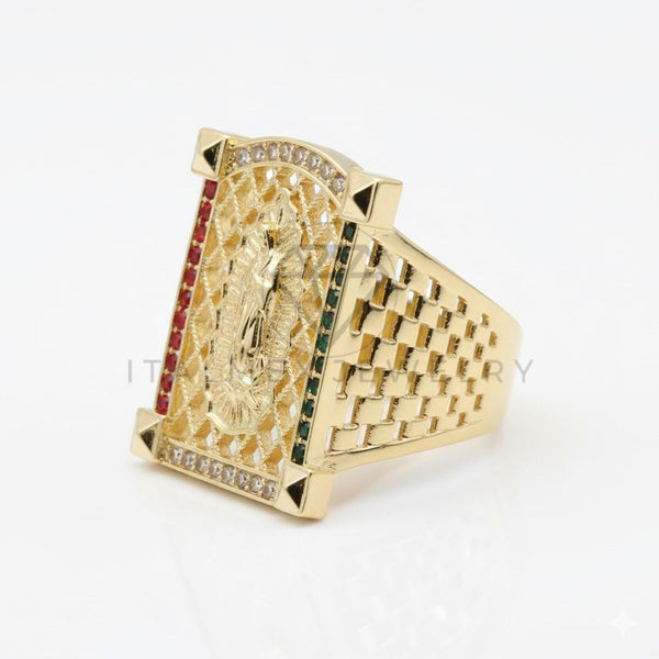 Anillo de Lujo - 107007 - Anillo Ajustable Virgen de Guadalupe CZ Colores - Oro Laminado 18K