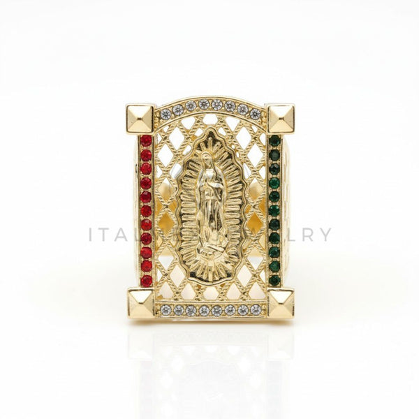 Anillo de Lujo - 107007 - Anillo Ajustable Virgen de Guadalupe CZ Colores - Oro Laminado 18K