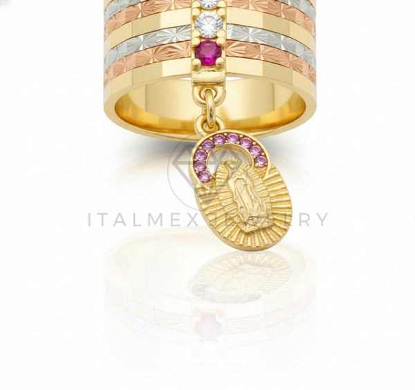 Anillo de Lujo - 107008 - Anillo Virgen de Guadalupe Tricolor CZ Colores - Oro Laminado 18K