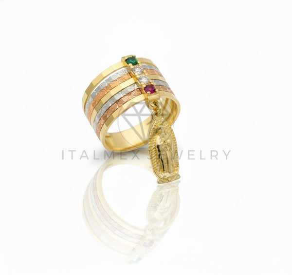 Anillo de Lujo - 107009 - Anillo Virgen de Guadalupe Tricolor CZ Colores - Oro Laminado 18K