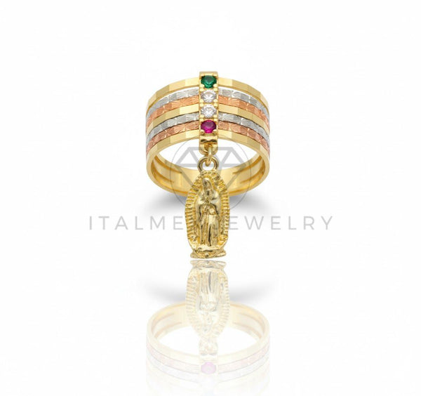 Anillo de Lujo - 107009 - Anillo Virgen de Guadalupe Tricolor CZ Colores - Oro Laminado 18K