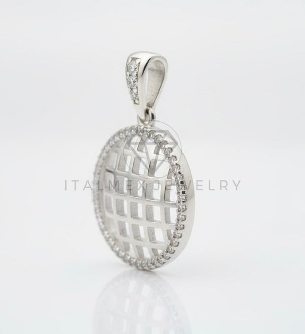 Dije Elegante - 107014 - Dije Circulo Diseño Malla CZ Clara - Plata Fina .925