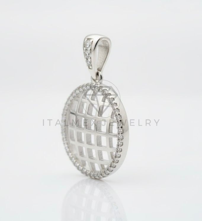 Dije Elegante - 107014 - Dije Circulo Diseño Malla CZ Clara - Plata Fina .925