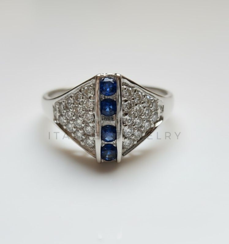 Anillo de Dama - 107018 - Anillo CZ Azul y Clara - Plata .925