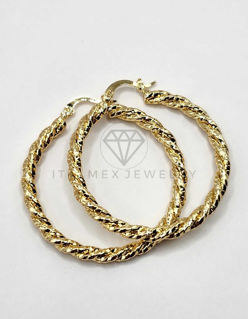 Arracada de Lujo - 106301 - Arete Diseño Retorcido y Rayado Oro Laminado 18K