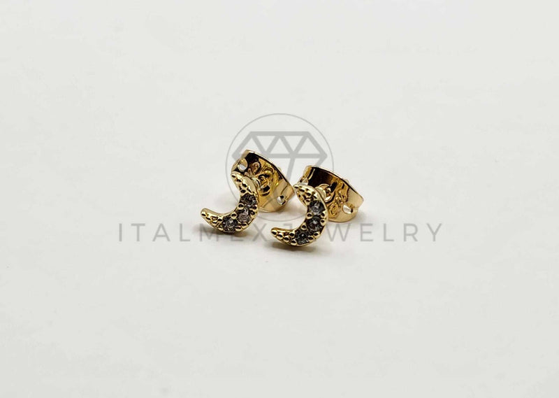 Broquel de Lujo - 106307-  Arete Diseño de Luna CZ Oro Laminado 18K