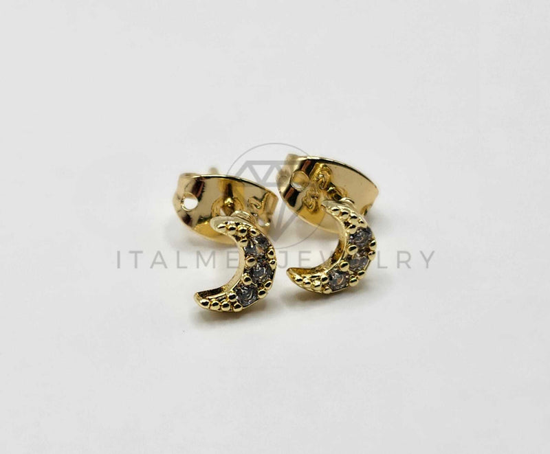 Broquel de Lujo - 106307-  Arete Diseño de Luna CZ Oro Laminado 18K