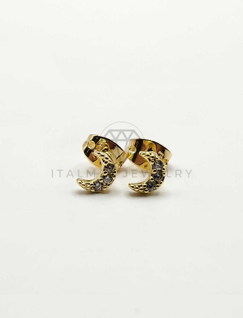 Broquel de Lujo - 106307-  Arete Diseño de Luna CZ Oro Laminado 18K